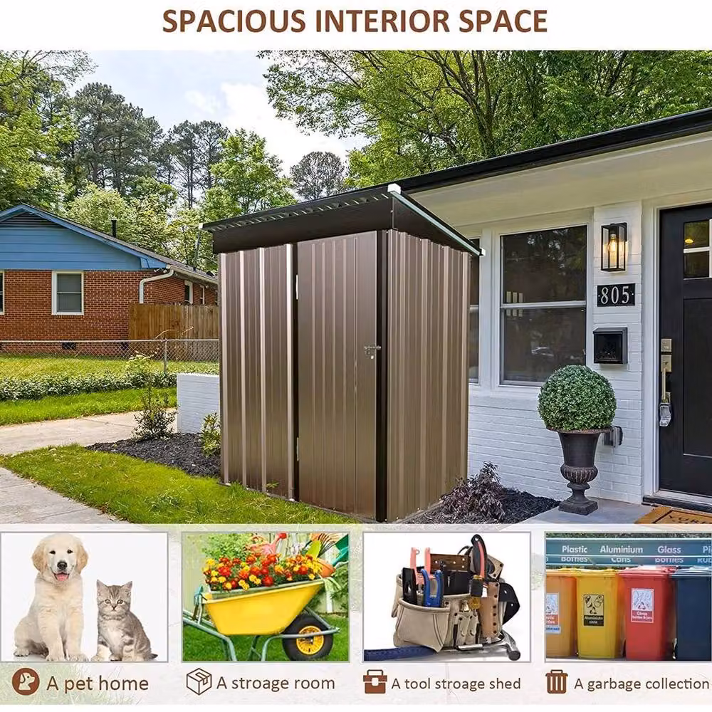 Gardebruk FLAVORA Brown Metal Garden Shed with Lockable Door and Sloped Roof – 3