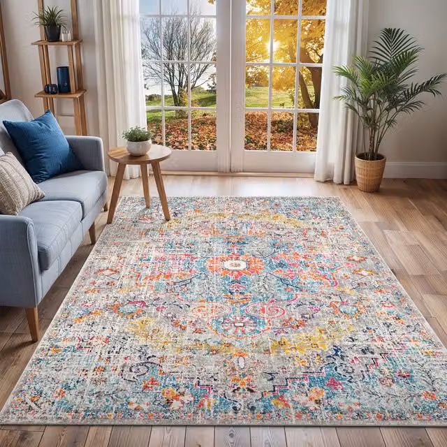 Livabliss Harput Vintage Boho Living Room Rug in Petrol Multicolour, W: 120 cm, L: 170 cm – 1