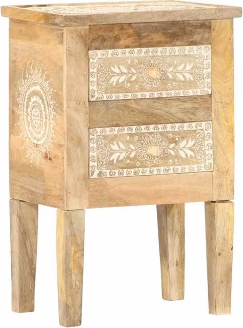 Berkfield Home Hand Painted Floral Bedside Cabinet in Brown Solid Mango Wood W/D/H: 40 x 30 x 60 cm