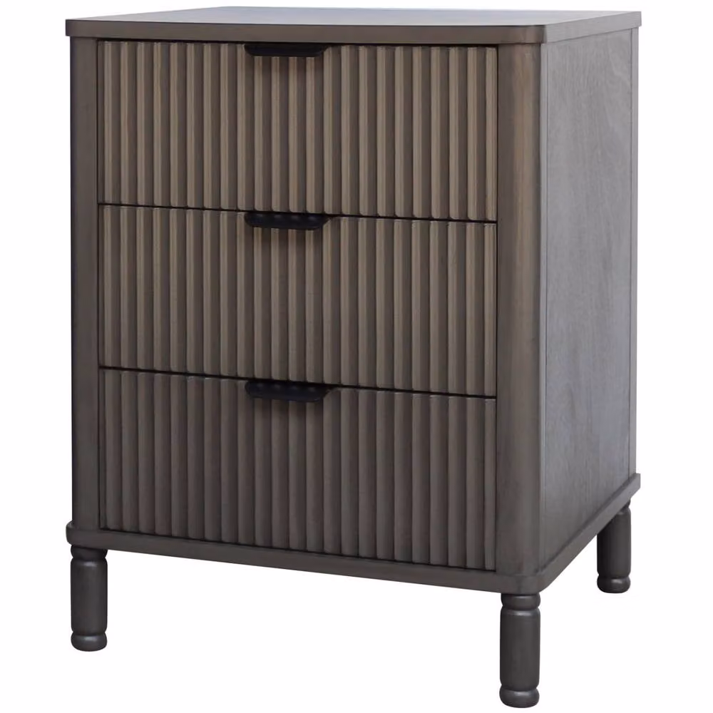 Wyld Haus Sagevale Ribbed 3 Drawer Bedside Table in Brown, W/D/H: 40 x 45 x 58 cm – 2