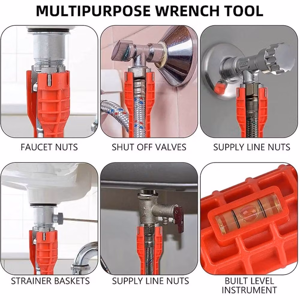 VOGREX 14 in 1 Faucet Sink Basin Installer Pipe Wrench and Tap Spanner Tool in Red – 5