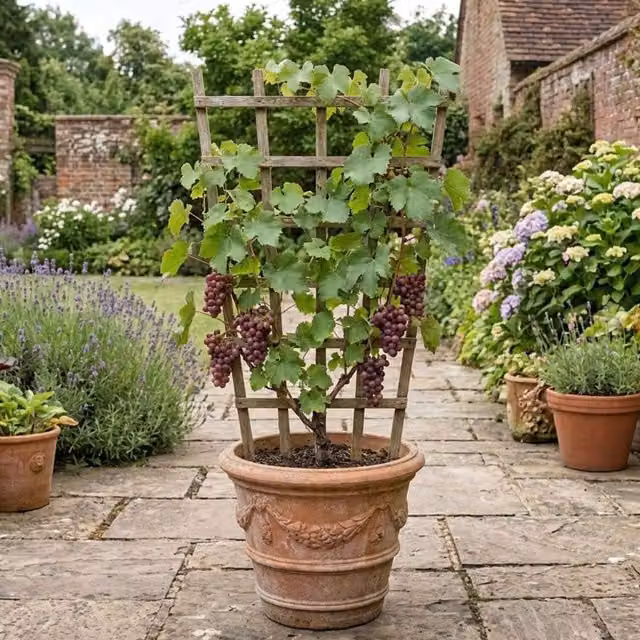Plants By Post Vitis Strawberry Fruit Grape Vine in a Pot, Green and Purple with Gold Accents