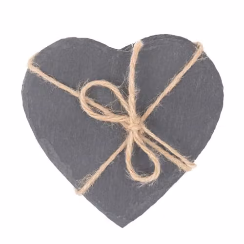 Red Hamper Heart-Shaped Slate Coaster Set of 4 in Grey