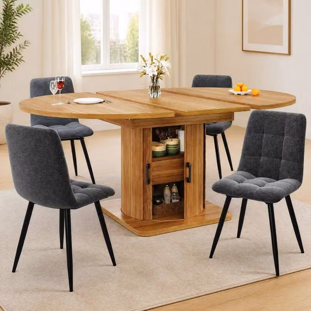 STILVORA Extendable Modern Dining Table in Brown with Storage – 1