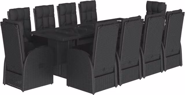 Berkfield Home 11 Piece Modern Garden Dining Set with Black Poly Rattan and Cushions – 1