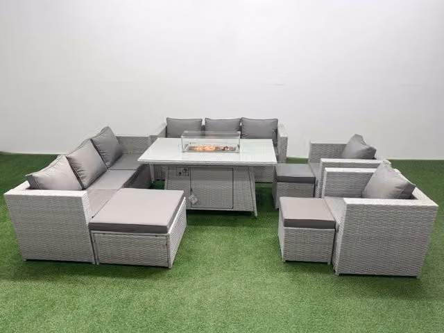 Fimous 11 Seat PE Rattan Outdoor Garden Lounge Sofa Set in Light Grey