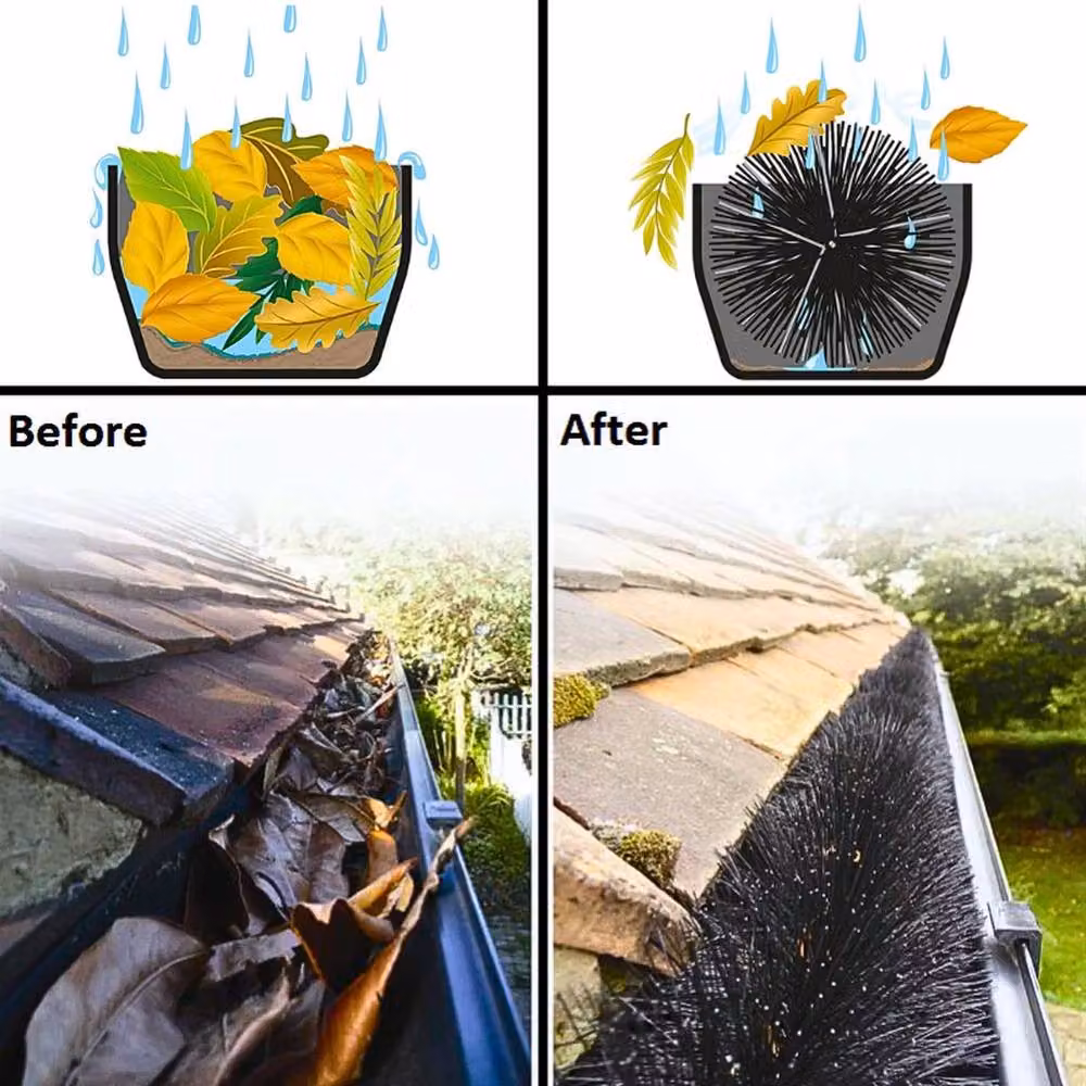VOGREX Black Half Round Gutter Brush Leaf Guard and Drain Filter Shield – 4