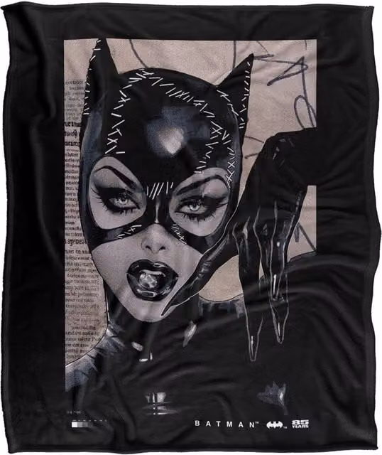 Warner Bros. Batman Catwoman Comic Cover Super Soft Silky Touch Throw Blanket, Extra Large, Multicolour and Black