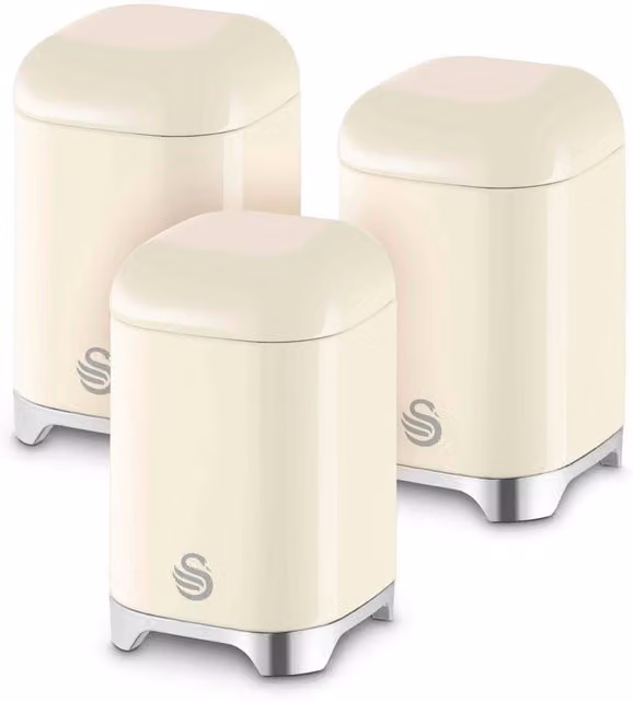 Swan Set of 3 Ceramic and Stainless Steel Canisters in Beige and Transparent
