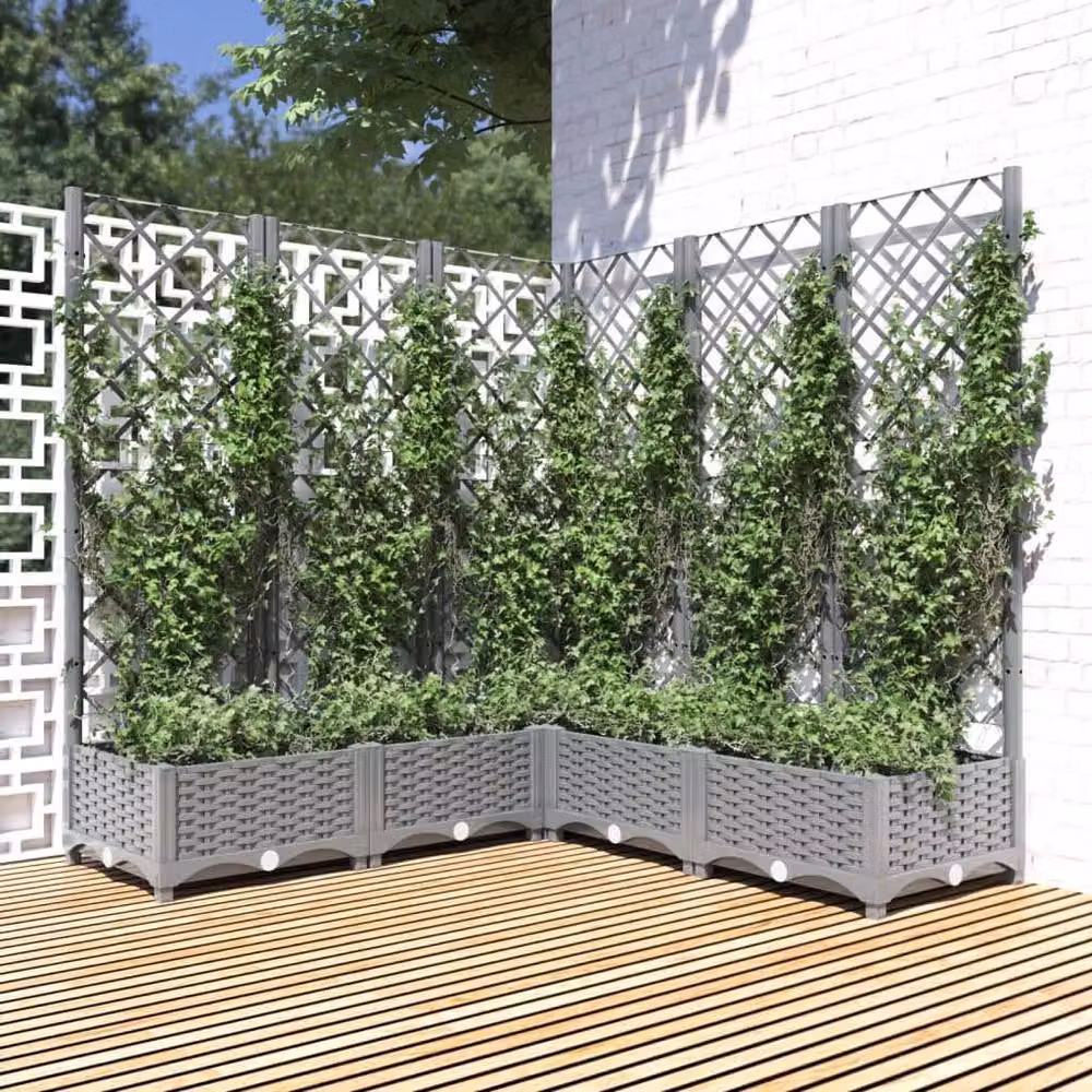 Berkfield Home Garden Planter with Trellis in Light Grey, W/D/H: 120 x 120 x 121.5 cm – 2