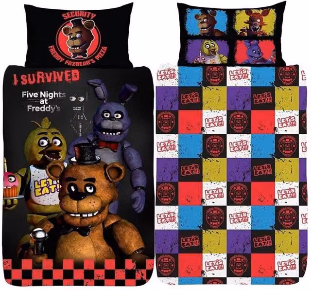 Five Nights At Freddys Reversible Checked Polycotton Duvet Cover Set for Children, Multicolour, W: 90 cm, L: 190 cm