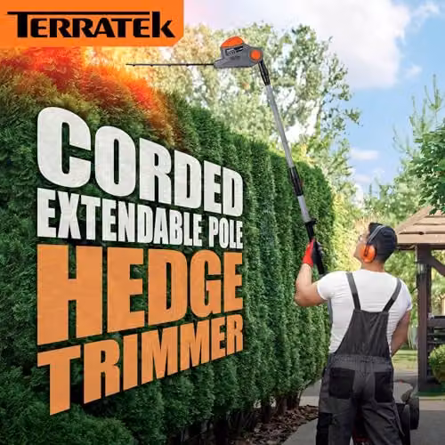 Terratek 550W Electric Long Reach Reciprocating Hedge Trimmer with 45cm Blade in Grey and Orange – 7