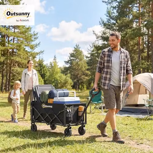 Outsunny 60L Foldable Festival Trolley with Wheels and Drop-Down Tailgate, Black – 2