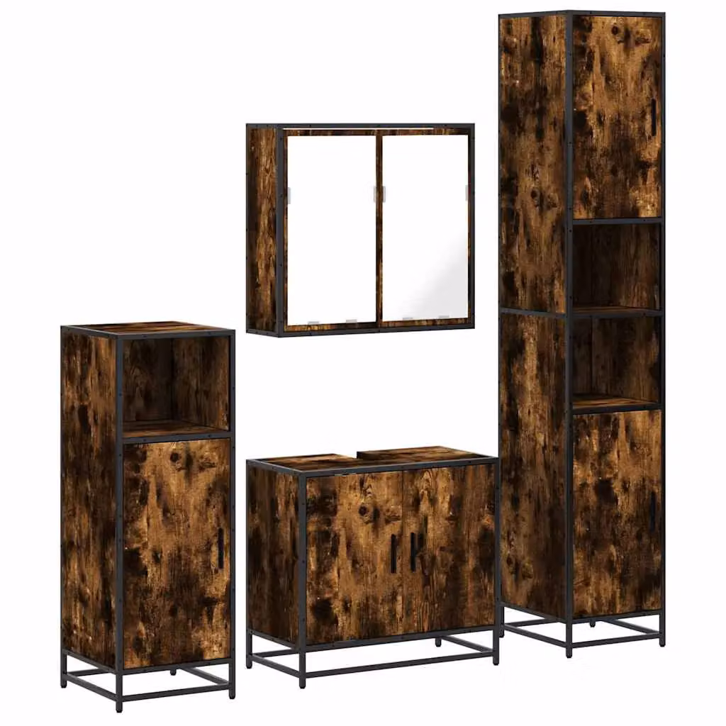 Berkfield Home 4-Piece Industrial Bathroom Furniture Set in Smoked Oak Brown – 2