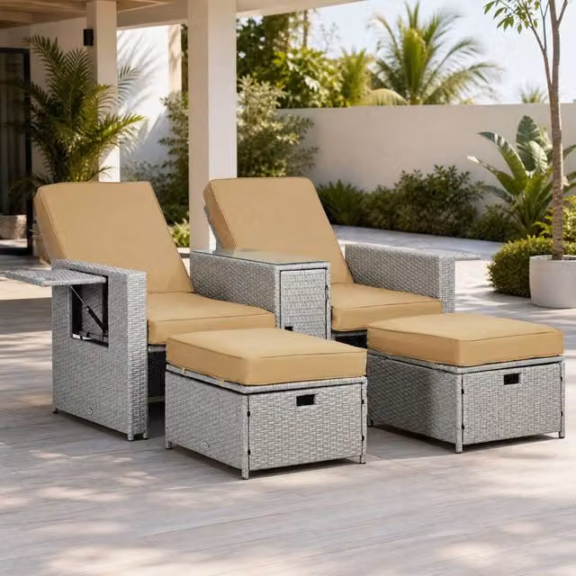 STILVORA Sun Lounger Set in Beige with Adjustable Headrest and Storage – 1