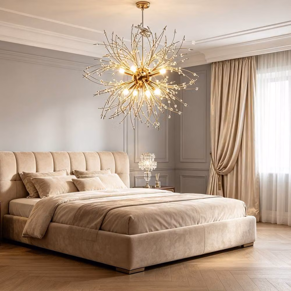 INMTFEI Gold Dandelion Crystal Pendant Hanging Chandelier with Adjustable Cord and Warm White LED Light – 2