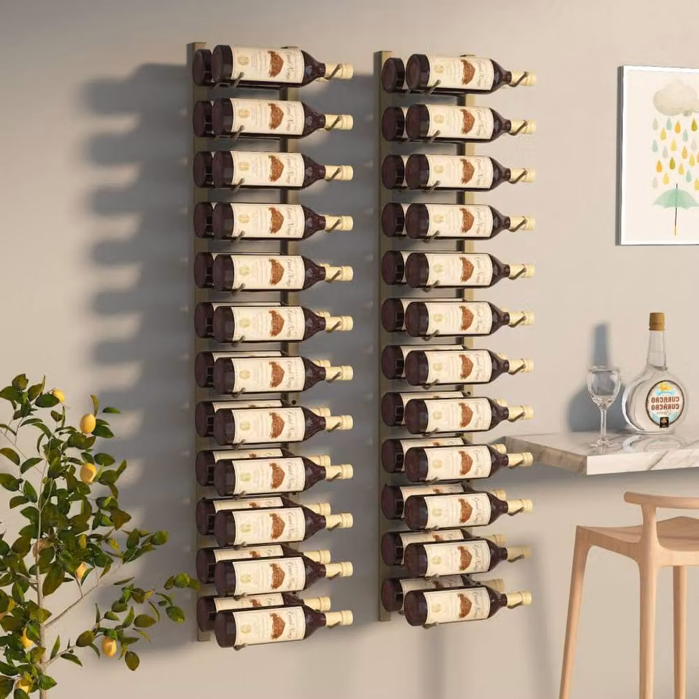 Berkfield Home Wall Mounted Gold Metal Wine Rack for 24 Bottles, Set of 2 – 2