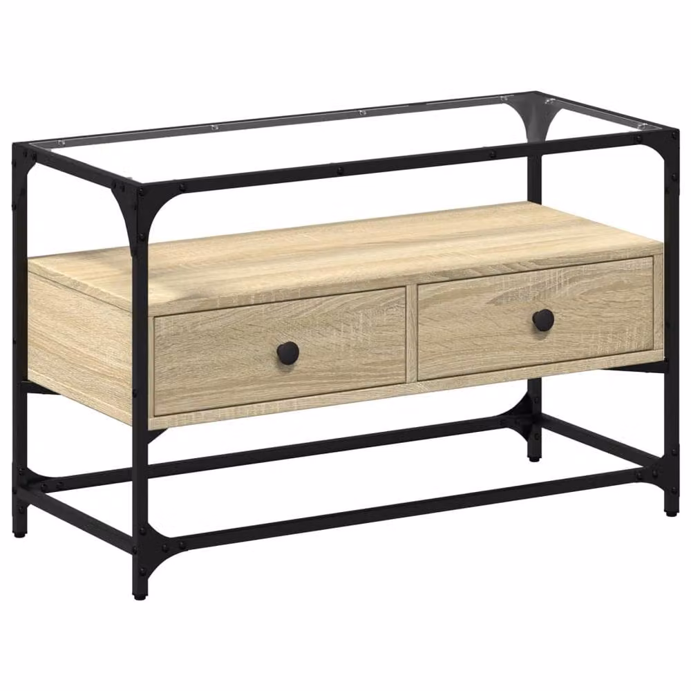 Berkfield Home TV Cabinet in Sonoma Oak and Brown with Glass Top, W/D/H: 80 x 35 x 51 cm – 3
