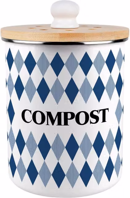 Purely Home Navy Argyle Metal Compost Caddy with Flip Lid, 2L, Blue