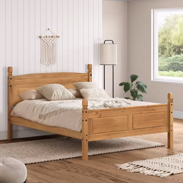 Mercers Furniture Corona King Size Bed Frame in Solid Mexican Pine, Antique Wax Finish, W/D/H: 152.4 x 150 x 200 cm