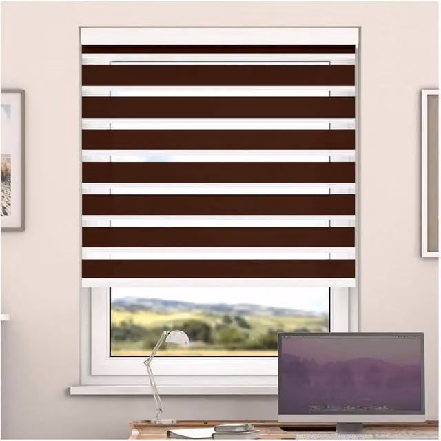 NewEdgeBlinds Day and Night Zebra Roller Blind with Cassette, Copper Brown, Width: 105 cm