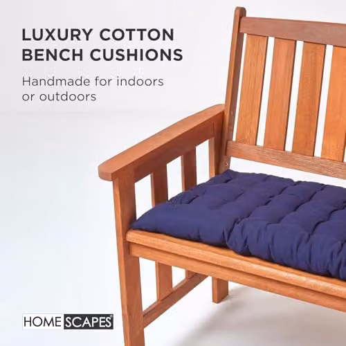 Homescapes Blue Cotton Garden Bench Cushion, W: 108 cm, D: 42 cm – 2