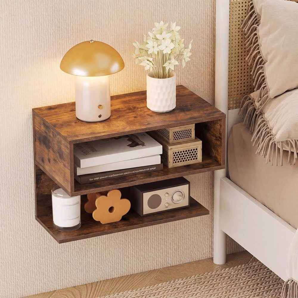 VOGREX Set of 2 Small Brown Wall-Mounted Bedside Tables – 5