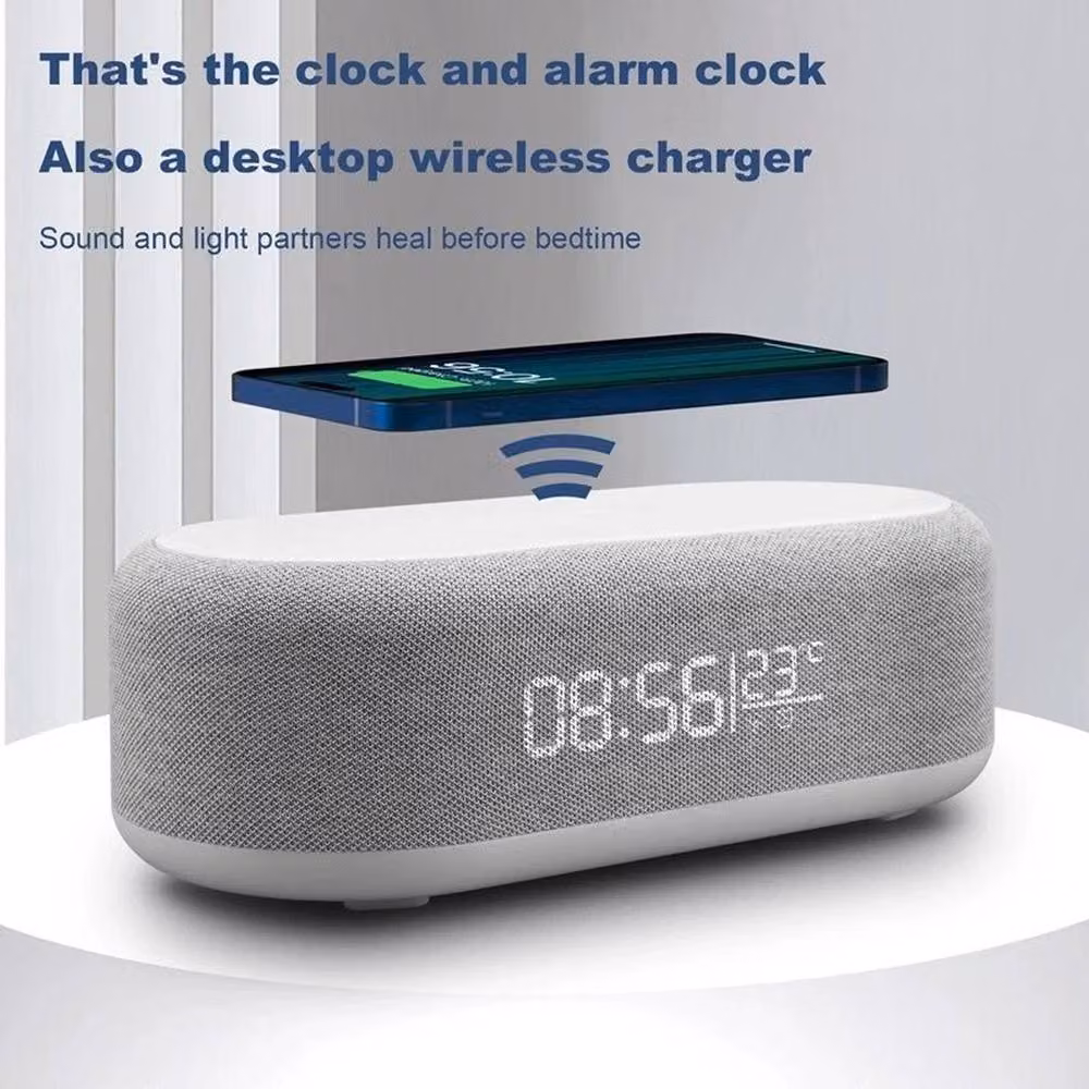 FLAVORA Wireless Charging Station Alarm Clock in Grey – 3