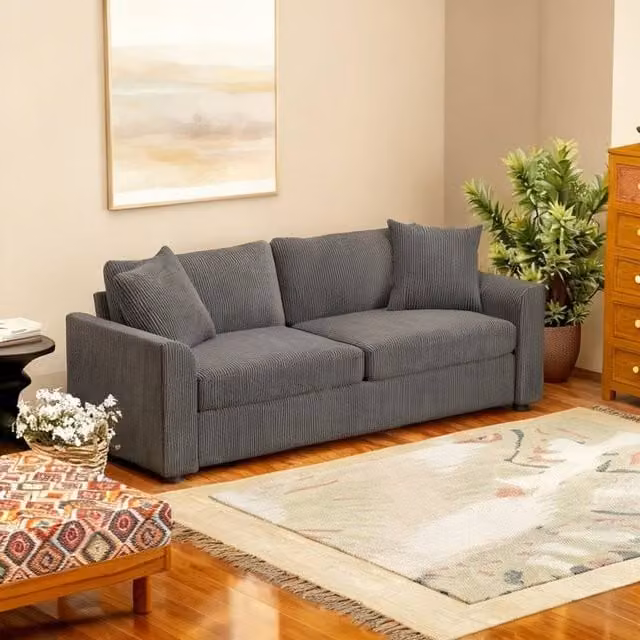 ERGOVEXA 3 Seater Grey Fabric Upholstered Sofa with Spring Core Cushions and Metal Frame