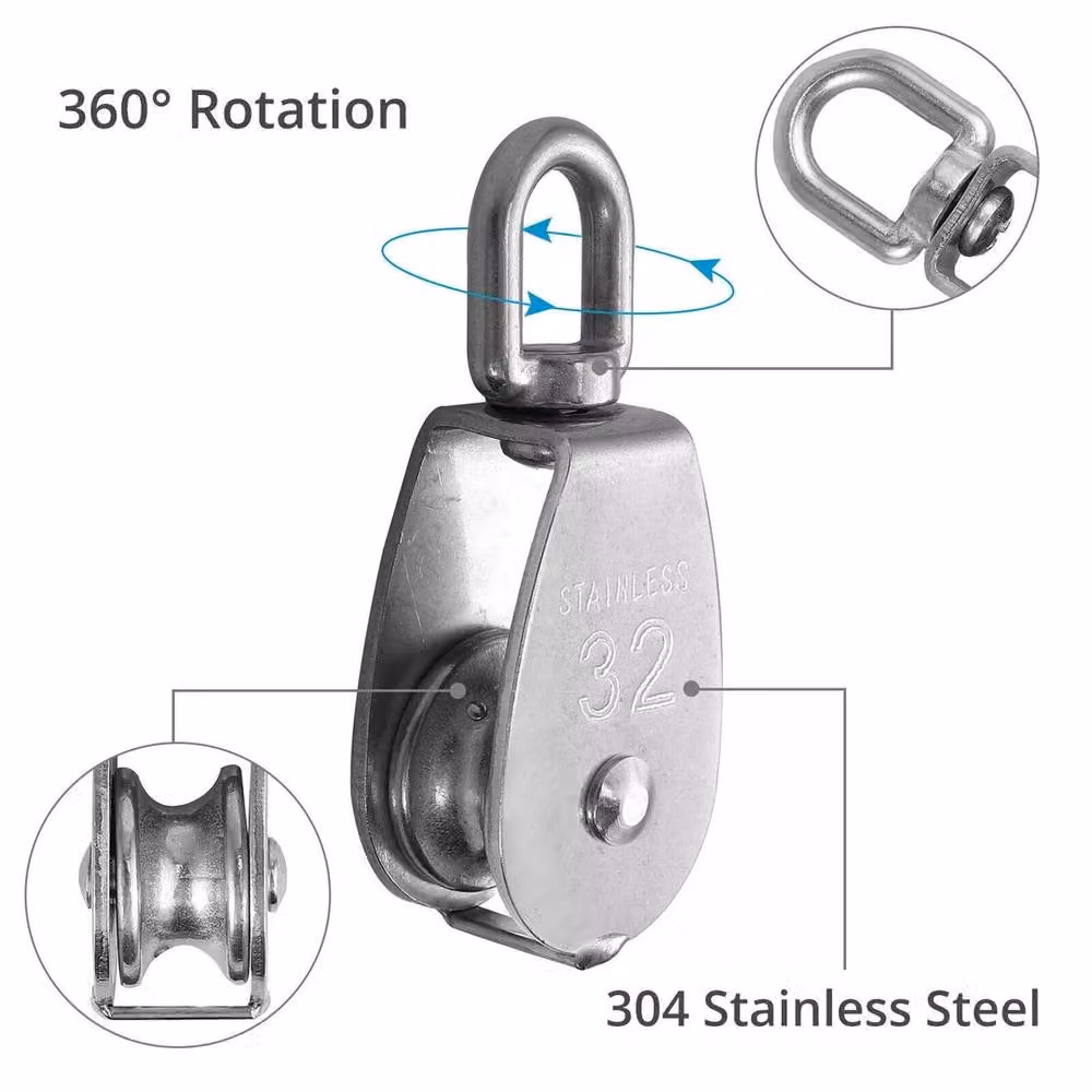 SPETLEK M32 Stainless Steel Single Wheel Swivel Lifting Rope Pulley Block in Silver – 2