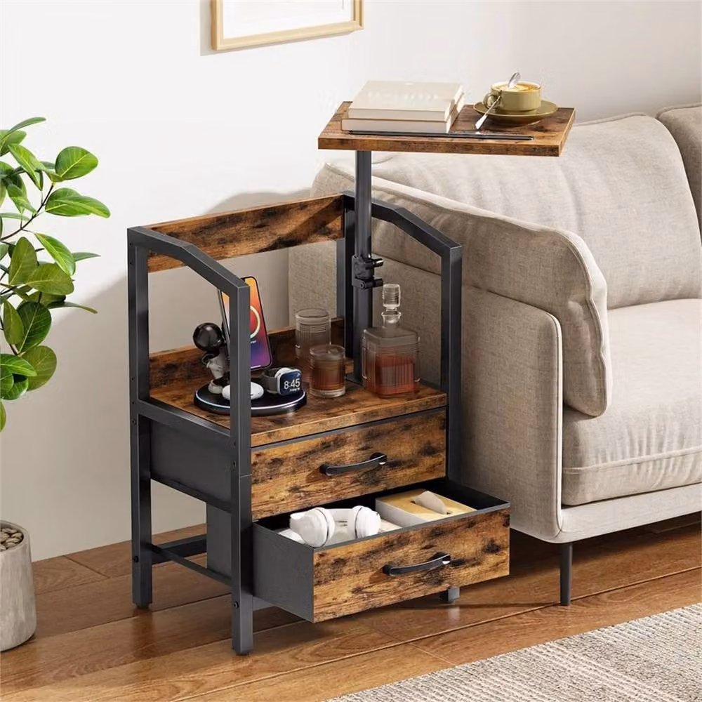 FORGEVIO Brown Bedside Table and Industrial Style Nightstand, W/D/H: 43.5 x 30 x 75 cm – 3