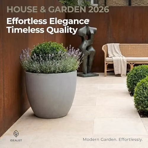 IDEALIST Set of 3 Grey Reinforced Stone Outdoor Plant Pots, 45l, Diameter: 40 cm – 4