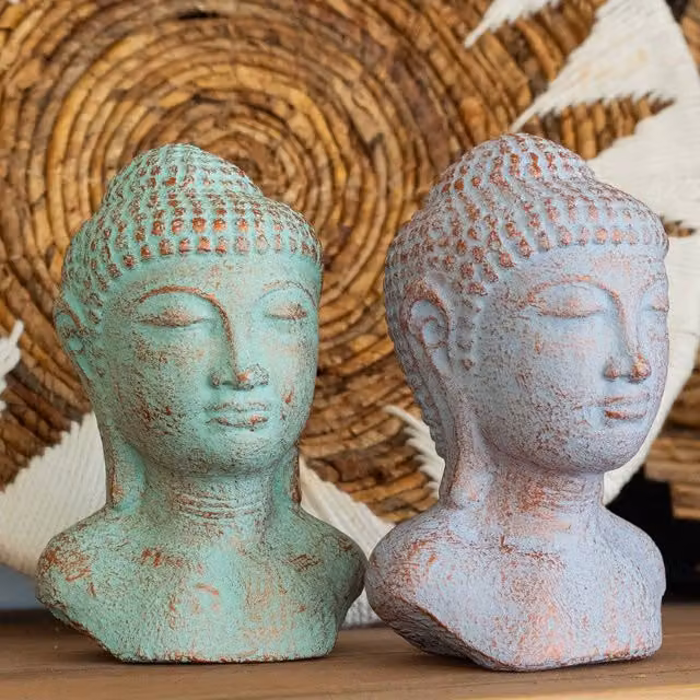 Serenityy Tranquility Buddha Head Tabletop Ornament in Antique Green Copper