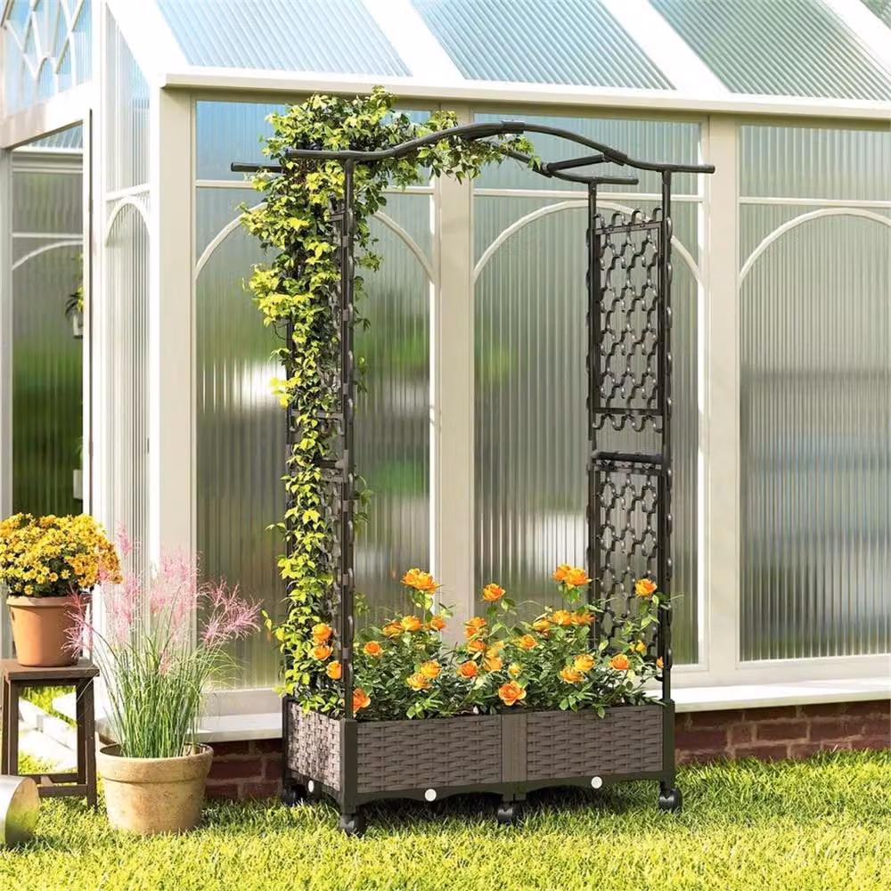 Nordara Black Plastic Raised Garden Bed with Arch Trellis W/D/H: 102 x 48 x 35 cm – 6