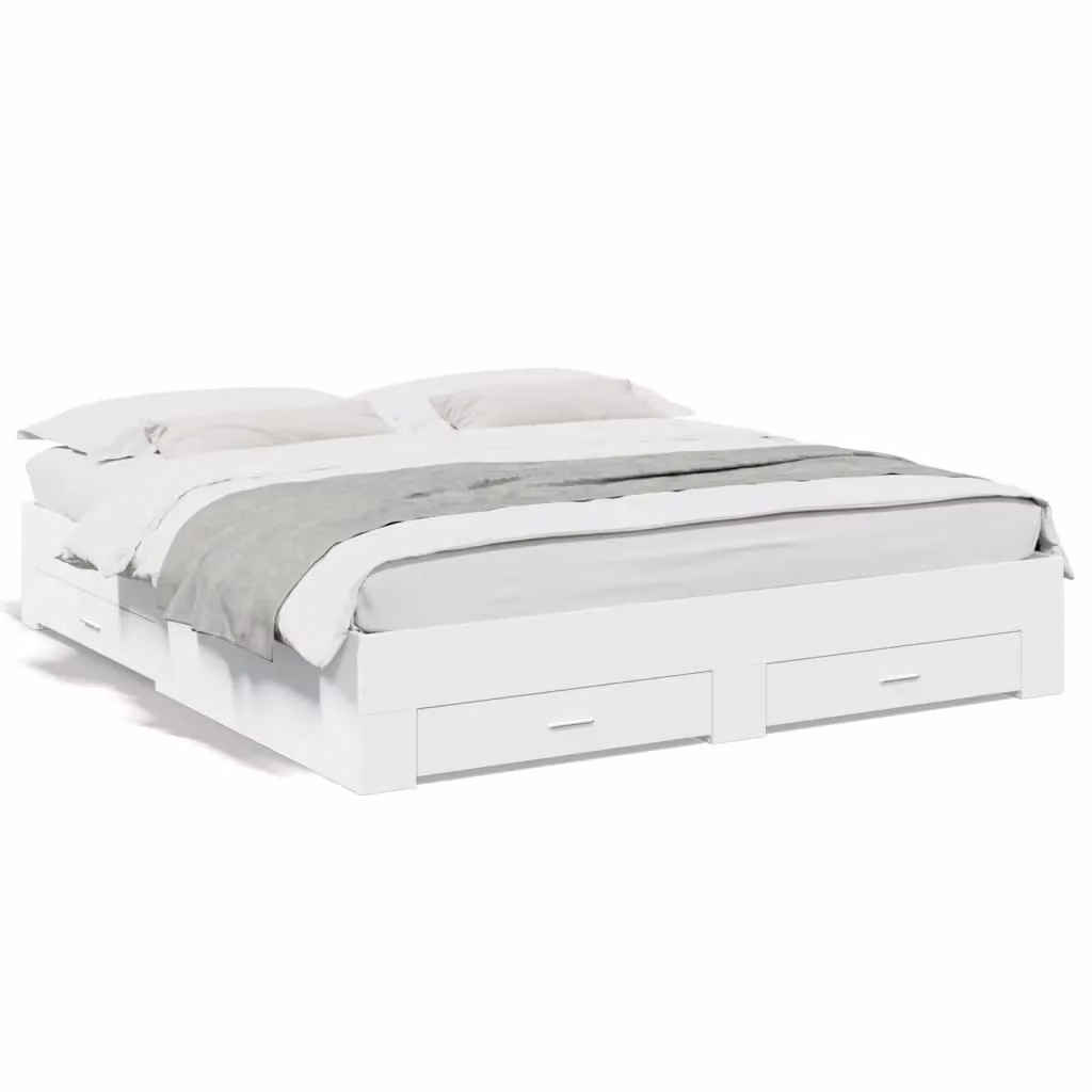 Berkfield Home Modern Bed Frame with Drawers in White, 200 x 200 cm – 2