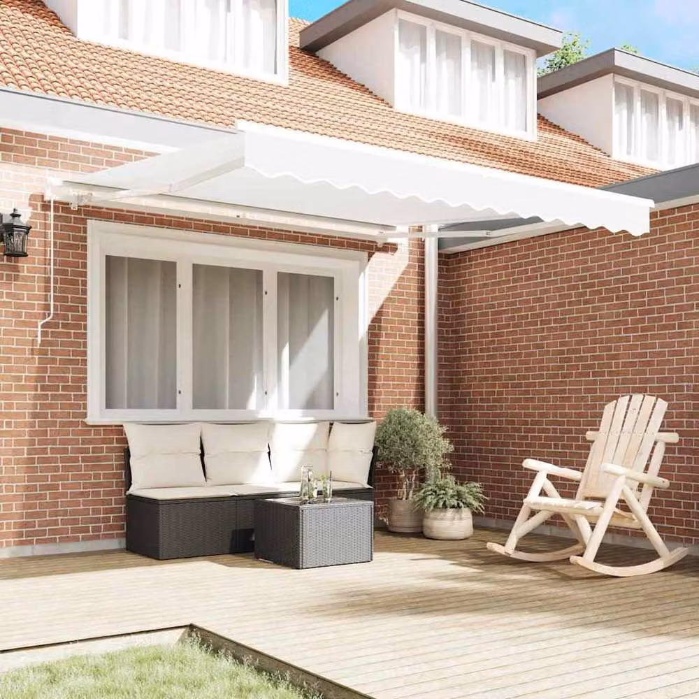 Berkfield Home Manual Retractable Wall-Mounted Awning in White, W: 350 cm, D: 250 cm – 3