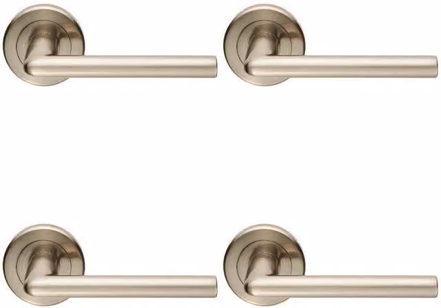 Loops 4x Pair Slimline Straight Bar Handles on Round Rose with Concealed Fixings in Satin Nickel
