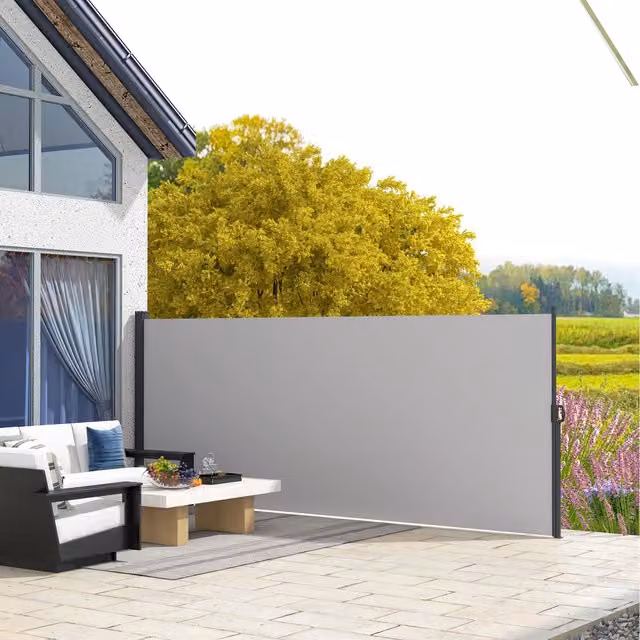 Outsunny Retractable Side Awning Garden Privacy Screen in Khaki Light Grey, W/H: 400 x 160 cm