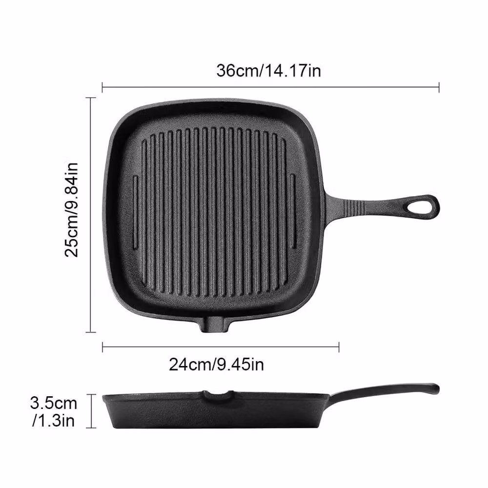 FLAVORA Non-Stick Cast Iron Griddle Frying Pan Grill with Pouring Spout, Black, W: 100 cm, D: 80 cm – 3