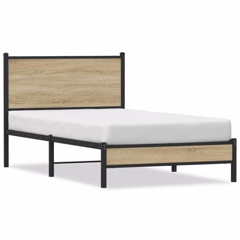 Berkfield Home Metal Bed Frame in Sonoma Oak Brown, W: 100 cm, L: 190 cm – 2