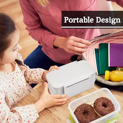 Premier Housewares Minimalist Grey Lunch Box with Cutlery, Dividers and Snap Lid – 4