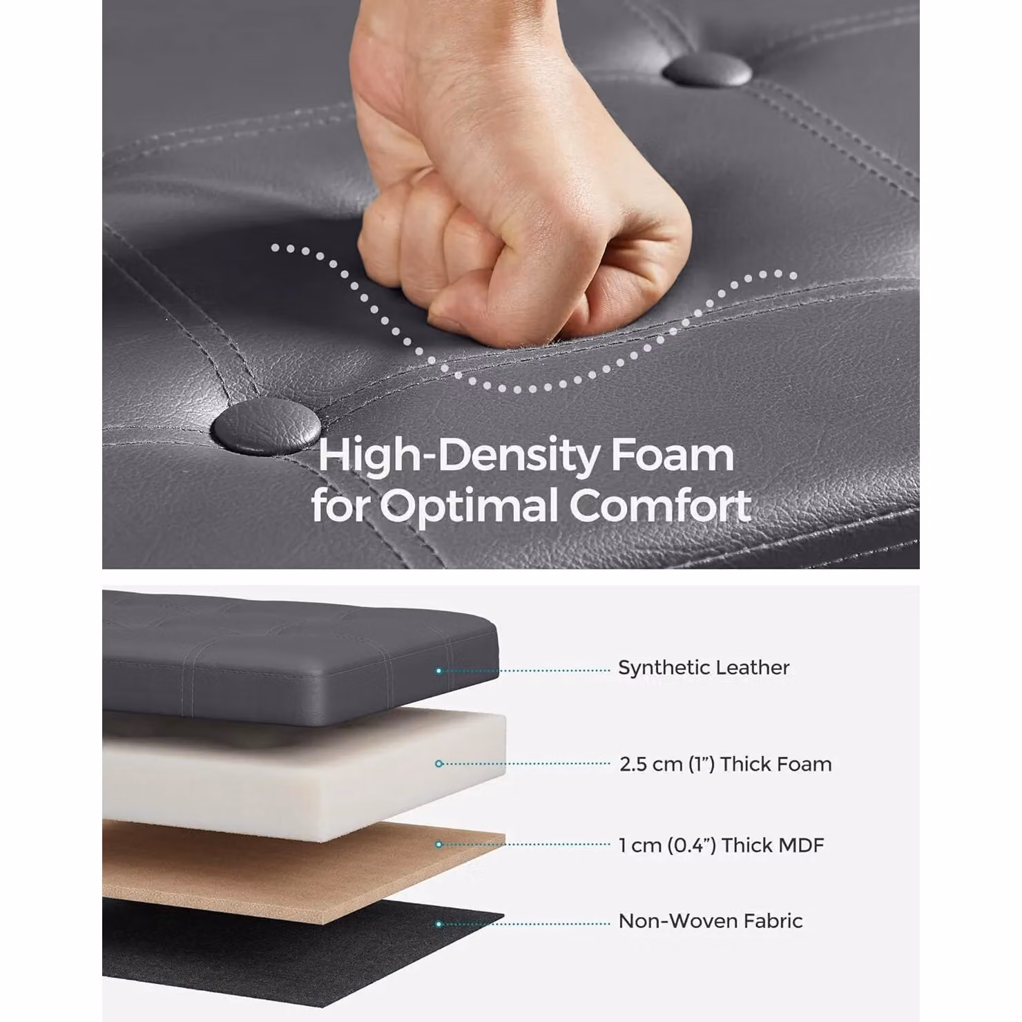 SONGMICS Medium Foldable Storage Ottoman Foot Rest Cube in Grey – 3