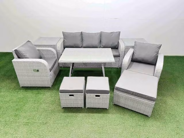 Fimous 3 Seat Reclining Sofa Garden Furniture Set in Light Grey