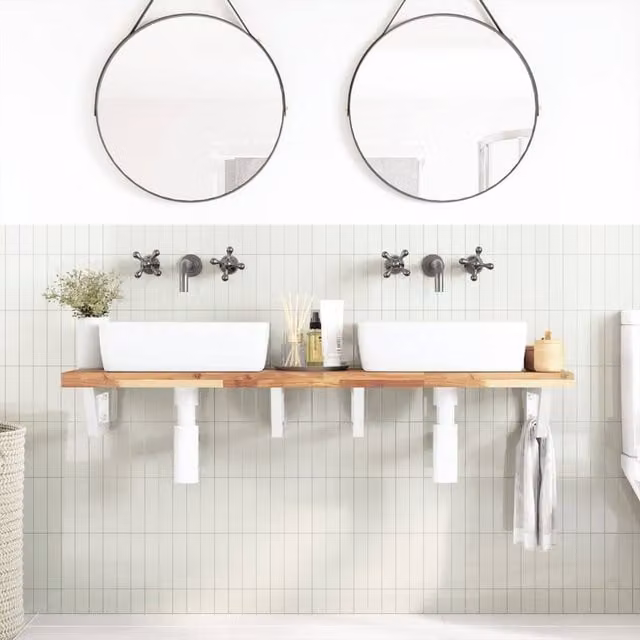Berkfield Home Elegant Wall Mounted Basin Shelf in Brown Acacia Wood and Steel, W/D/H: 120 x 40 x 40 cm