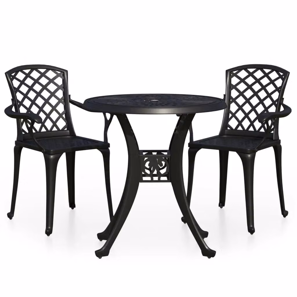 Berkfield Home 3 Piece Cast Aluminium Bistro Set in Black – 2