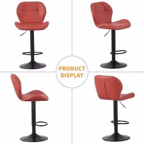 mcc direct Stella Set of 2 Red Faux Leather Swivel Bar Stools with Backrest and Metal Base – 5