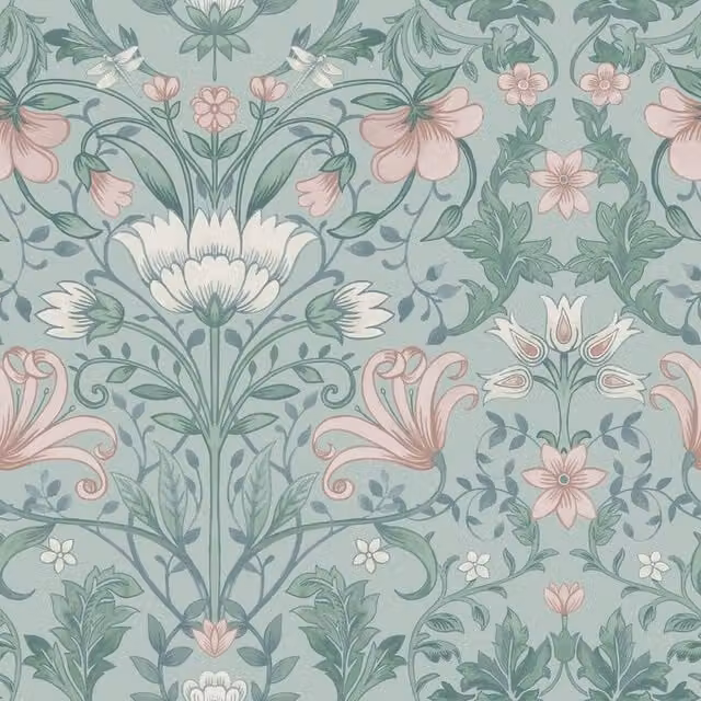 Holden Décor Eclectic Collection Vintage Floral Botanical Wallpaper in Petrol Teal Matt Finish