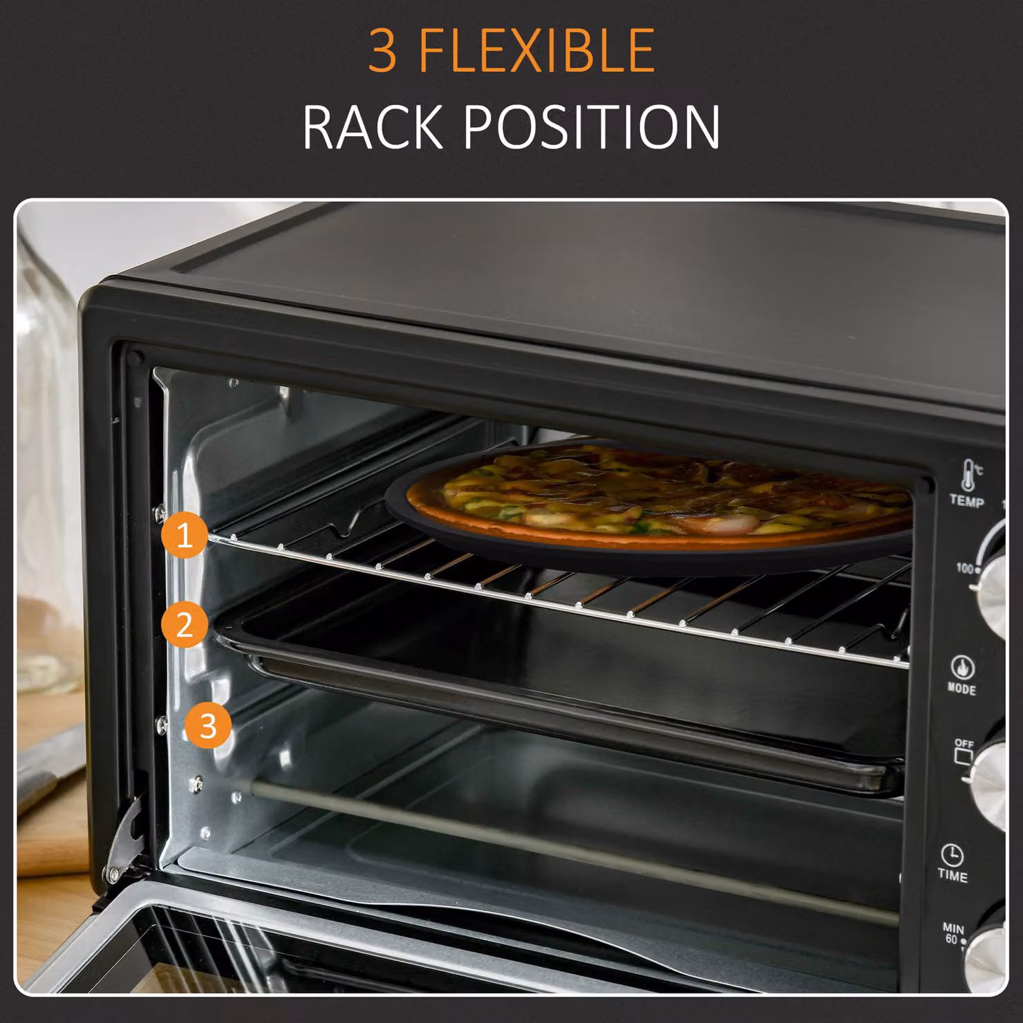 HOMCOM 21L Mini Countertop Electric Grill and Toaster Oven in Black with 1400W Power, Adjustable Temperature, Timer, Baking Tray and Wire Rack – 6