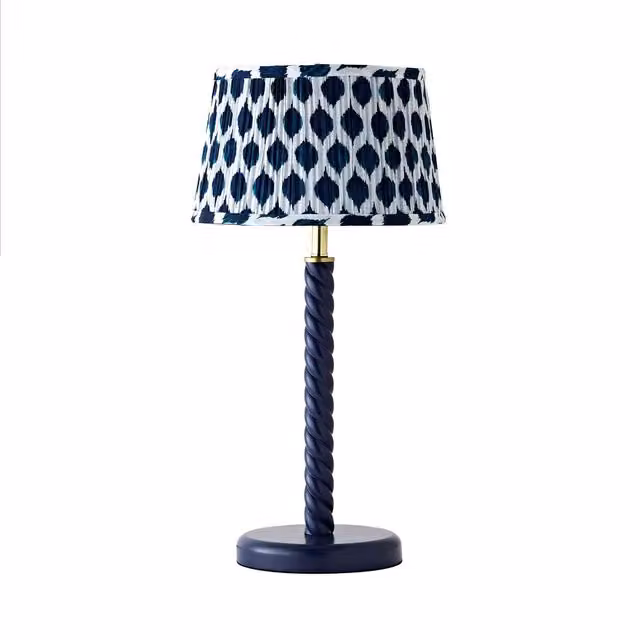 Amara Navy Twist Table Lamp with Ikat Pleat Shade in Blue and Pink