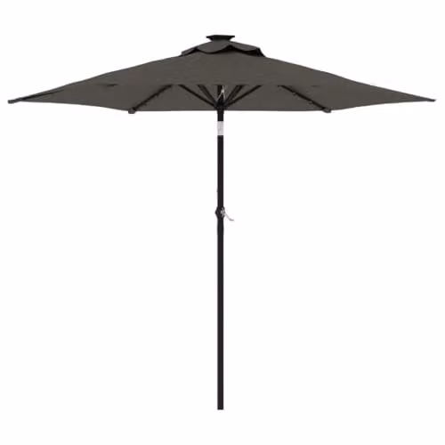 vidaXL Garden Parasol with LEDs and Steel Pole, Anthracite, W: 225 cm, D: 225 cm, H: 212 cm – 1